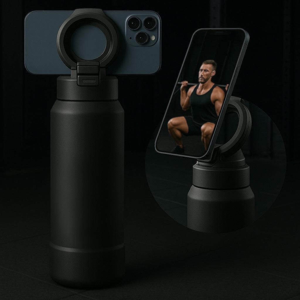 בקבוק עם מעמד מגנטי לטלפון