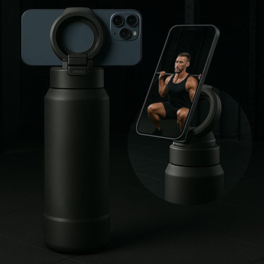 בקבוק עם מעמד מגנטי לטלפון